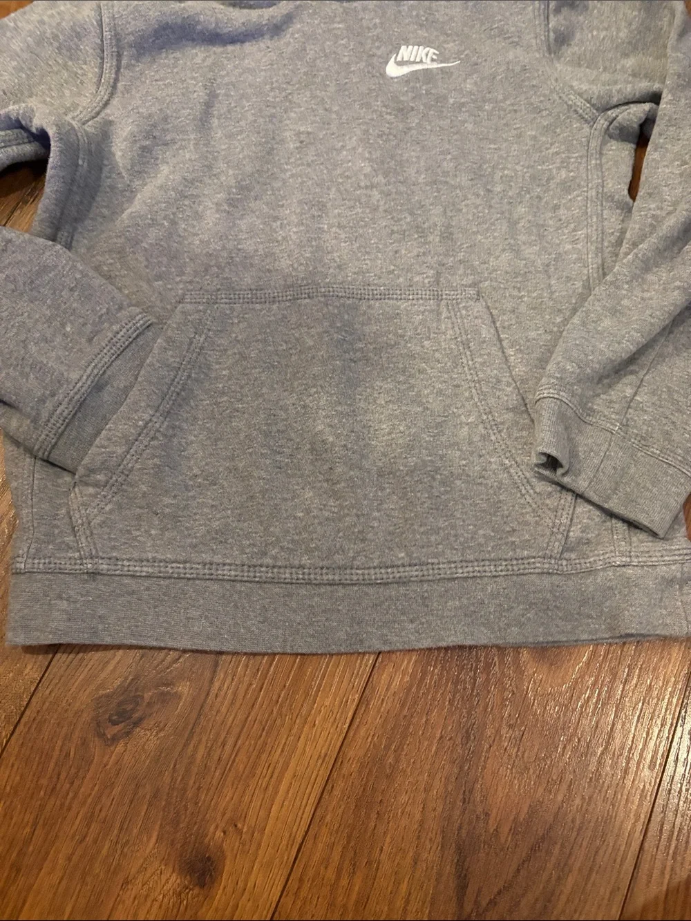 Kids Nike Heather Gray Pullover Hoodie with White Swoosh